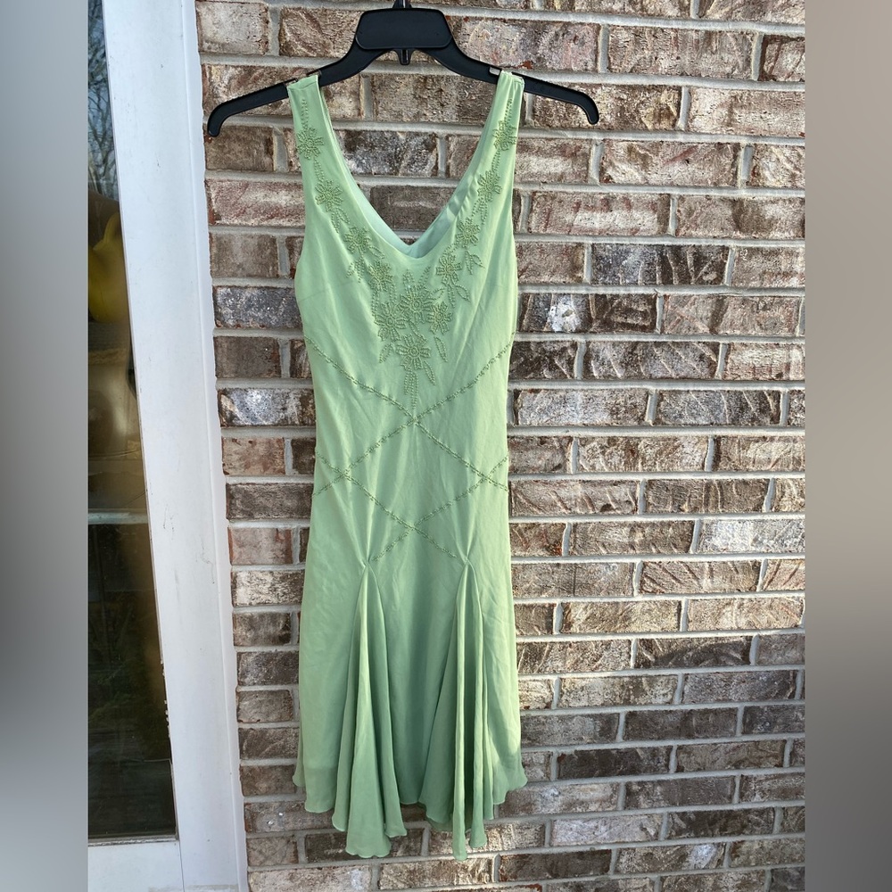 Vintage 90s/Y2K Green Beaded Fairycore Asymmetrical Dress NWTs Size Small - Picture 7 of 16